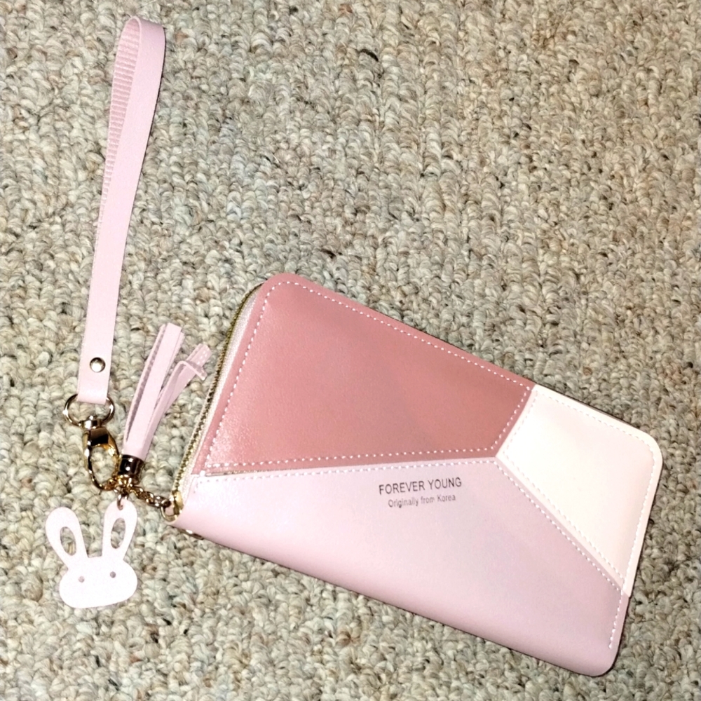 ⭐Three-tone Pink Wallet Credit Card slots Change Zipper Pocket Long Wallet